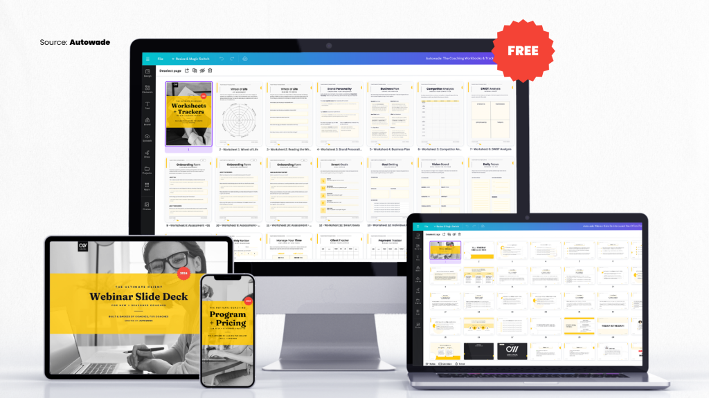 The Ultimate Coaching Catalyst Pack - 190+ Free Canva Templates by Autowade